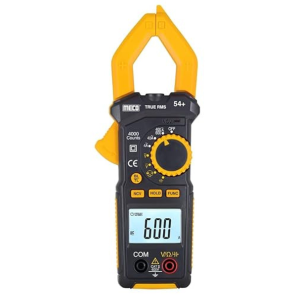 Meco 54+ Digital Clampmeter 600A AC TRMS Auto Ranging, 3¾ Digit, 4000 Counts